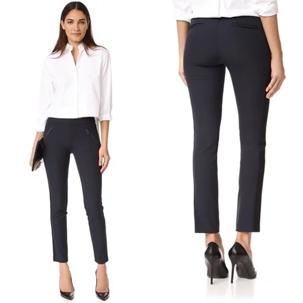 Rebecca Taylor $295 Ava Techy Pant Navy/Black 4 Cropped Ankle Tapered Zippers